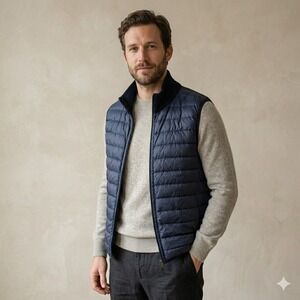 Falconeri Down Vest Men XXXL Navy Blue Quilted Puffer Lightweight Italian Luxury